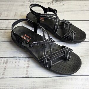 Skechers Womens Reggae Black Gray Strappy Sandals Shoes Size 11 Style‎ 163294